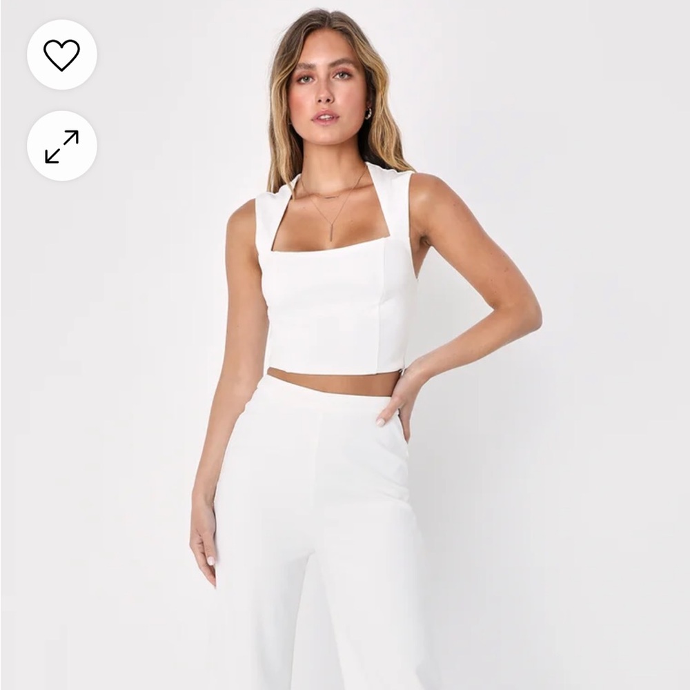 Lulu's White Square Neck Cropped Jumpsuit